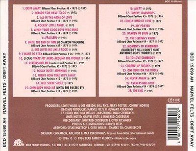 NARVEL FELTS - DRIFT AWAY: THE BEST OF NARVEL FELTS 1959-1973 NEW CD