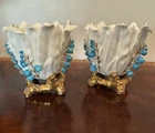 Pair of Moore Brothers Porcelain Vase Cache Pots Applied Bellflowers