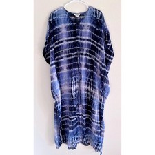 BeachLunchLounge Coverup Small Blue Kaftan Tie Boho Flowy Coastal Beach Resort