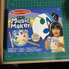 Melissa  Doug 3 in 1 Wooden Music Maker Drum Tambourine Rhythm Sticks