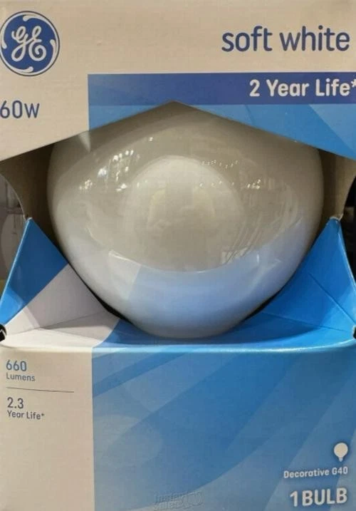 GE 60-Watt Soft White Frosted White Old Style G40 Globe Light - 5-inch Diameter - Image 2 of 3