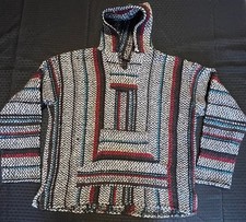 No Tag Vintage Baja Joe Woven Men  s Hoodie Drug Rug Multicolored Size Large