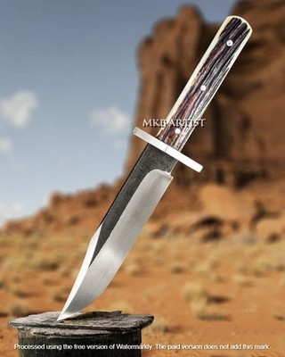 HANDMADE CARBON STEEL HUNTING SURVIVAL BWOIE KNIFE STAG HANDLE WITH SHEATH