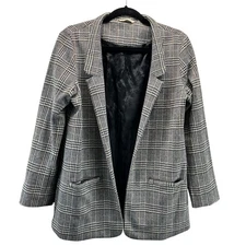Soft Surroundings Plaid Open Front Long Blazer Grey Small Hu