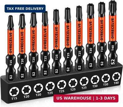 DYRECELVE Impact Torx Bit Set, T15 T20 T25 T30 T40 Star Bits, 10-Pack 2-In | Mag
