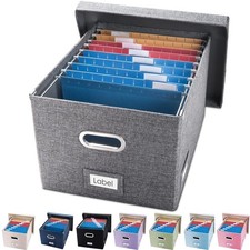 File Organizer Box - Set of 1 Collapsible Decorative Linen Filing Storage Han...