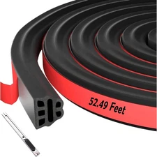 Door Rubber Sound Insulation Sealing Strips, Double-Layer 5-Hole- 52.49FT