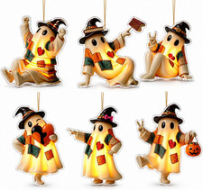 6Pcs Halloween Ghost Hanging Ornaments for Tree Decorations Acrylic Patchwork Gh