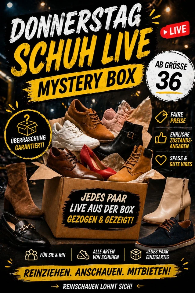 Donnerstag Schuh Mystery Box – ab Größe 36 live gezeigt