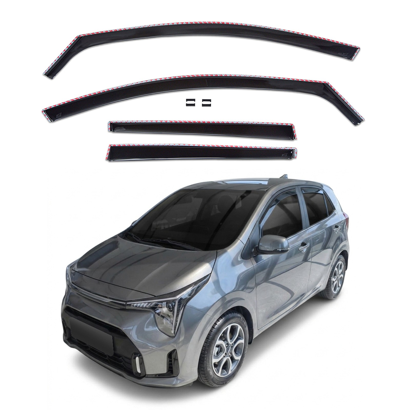 Déflecteurs d'air Kia Picanto 5 portes depuis 2017 - Set de 4 pièces en acrylique noir
