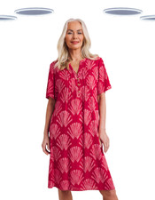 Ex Julipa Womens White Pink Print Crinkle Shift Dress Pintuck Button Front