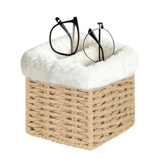 Glasses Holder, Paper Rope Plush Lined Eyeglass Holder Stand 2 slots Beige