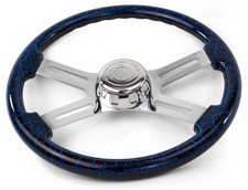 18 Blue Lightning Steering Wheel 4 Chrome Spoke Peterbilt Kenworth Freightliner