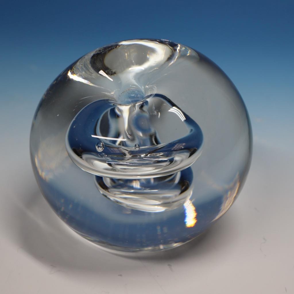 Simon Pearce Signed Art Glass Round Ball Crystal Paperweight Pen Holder - 4 inch