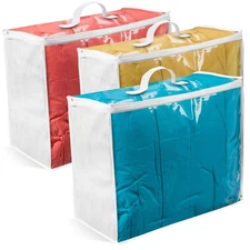 3 pack Clear Plastic Storage Bag with Zipper, Foldable Moving Bag for Comfort...