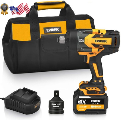 EWORK 3/4 Cordless Impact Wrench 21V Heavy Duty Max 1500 Ft-lbs Brushless Mo...