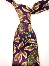 417 by Van Heusen 100% Silk Tie Purple Paisley Floral Made in USA Vintage