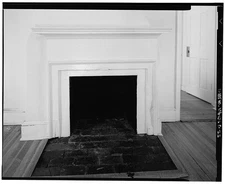 22. Interior view, second floor, center room, detail fireplace surround -