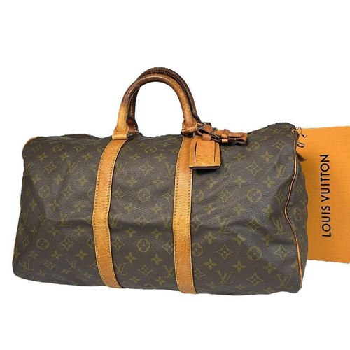 Louis Vuitton Keepall 45 Monogram Brown PVC Leather Duffle Bag Travel Auth