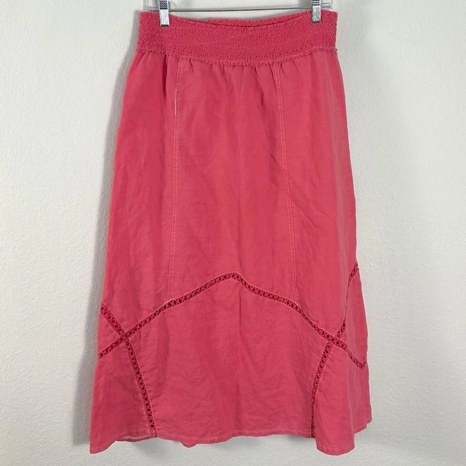 Falda Midi Vintage Años 90 Y2K XCVI Ramie Lino Silenciada Rojo Cereza Crochet Mediana Foto 3 de 4