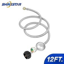 12ft Stainless Braided Propane Hose With Regulator Gauge For Heater Grill