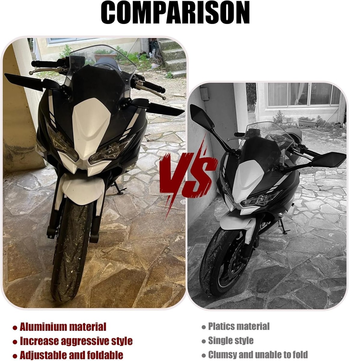 Motorcycle Mirrors Rearview Stealth Mirrors for 2025 Ninja 500 400
