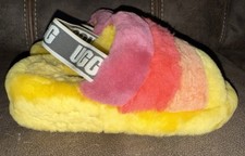 UGG PRIDE RAINBOW FLUFF YEAH SLIDE YELLOW SLIPPER SANDAL SIZE 8