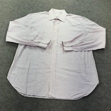 Brioni Shirt Mens 43 17 Pink Striped Dress Long Sleeve Button Made in Italy