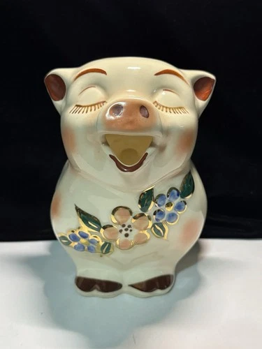 Vintage Shawnee Pottery Large Smiley Pitcher With Gold Trim