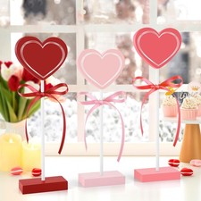 3 Pieces Valentine's Day Table Decorations Wooden Heart Set,Rustic Valentine'...