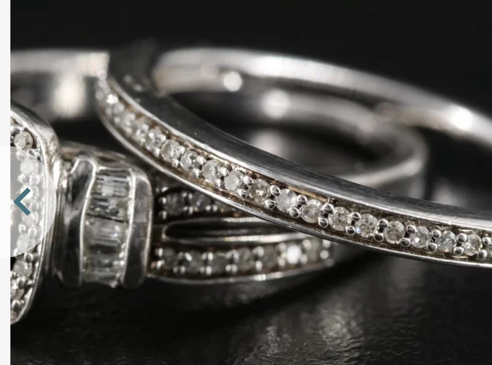 Sterling Silver 1/2 CT TW Diamond Layered Square Halo Bridal Ring Set Size 7 - Image 4 of 4