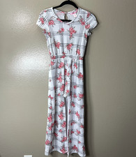 1st Kiss Girls Overlay Romper Dress Youth Size 10/12 Floral Plaid Cap Sleeve
