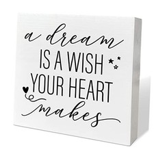 Nursery Desk Wooden Box Sign Decor - A Dreams A Wish Your Heart Makes, I