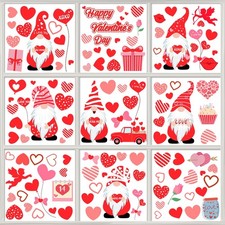 98 Pcs Valentine's Day Window Cling Decoration 6 Sheets Gnome Heart Colorful