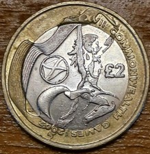 2002 £2 Scotland Commonwealth Games Team Great Circulated Condition Bimetallic