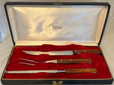 Vintage Case XX  Wood Handle Carving Set Knife Fork Sharpener With Box USA