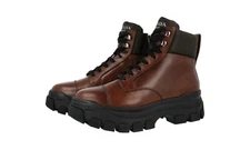 PRADA WINTER COMBAT BOOTS SHOES MONOLITH BROWN LEATHER NEW US 12 EU 45 45,5