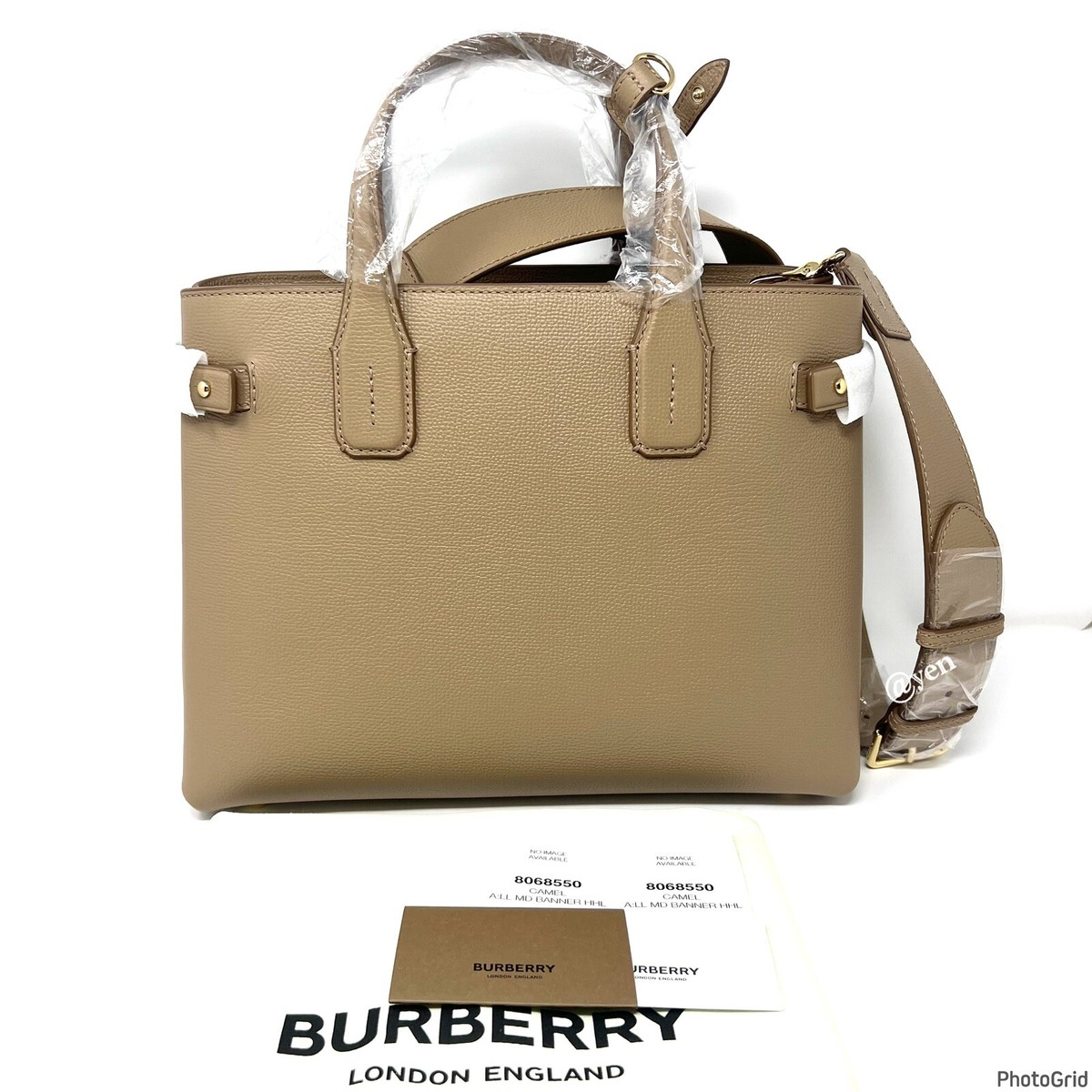 NWT Authentic Beige Burberry House Check Medium Leather