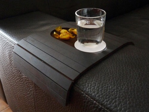 Flexible Wooden Slinky Sofa Table with Coaster and Snacks Holder for Armrest Oak - Picture 9 of 10