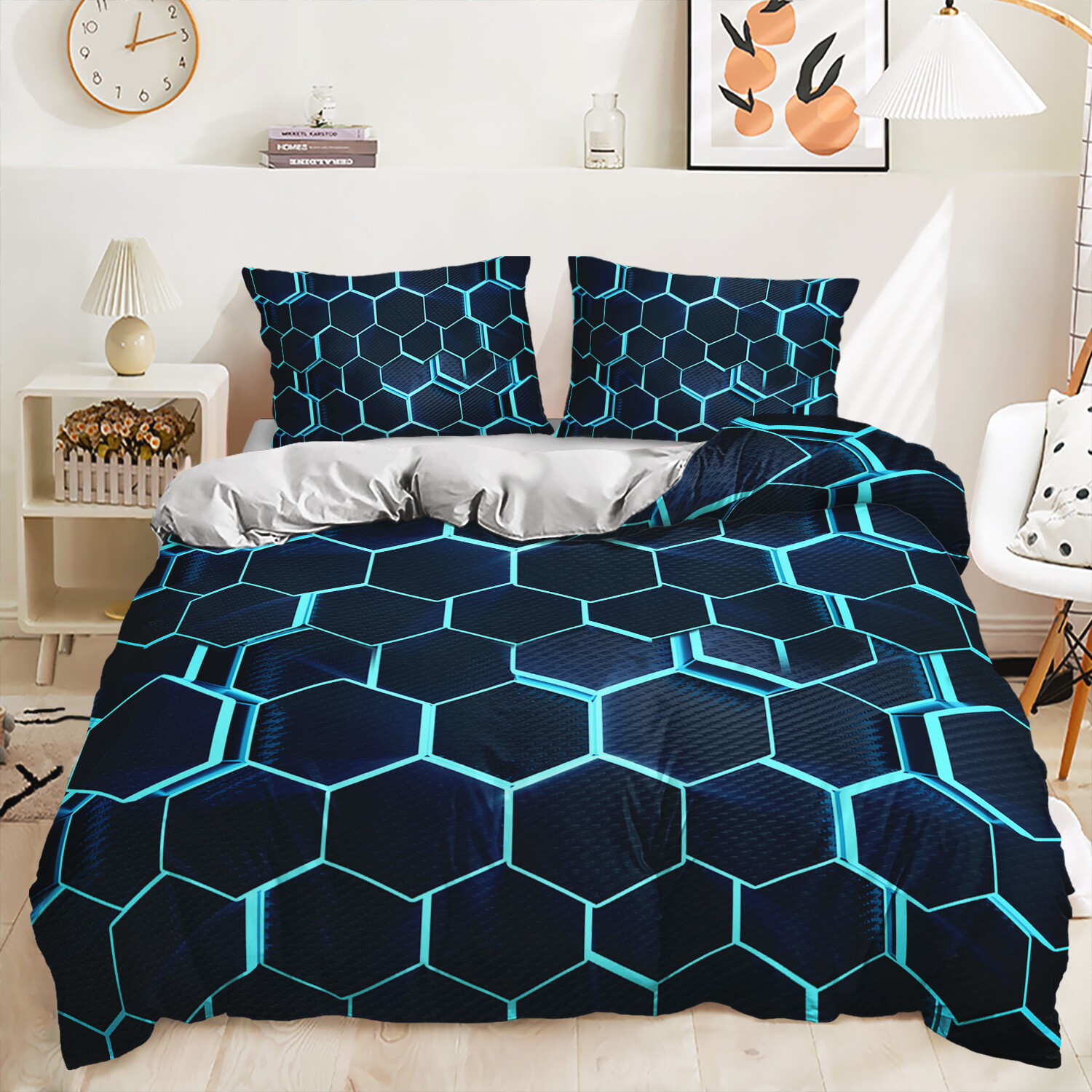 Purple Blue Geometric Hexagon Striped Orange Black Quilt Duvet Doona