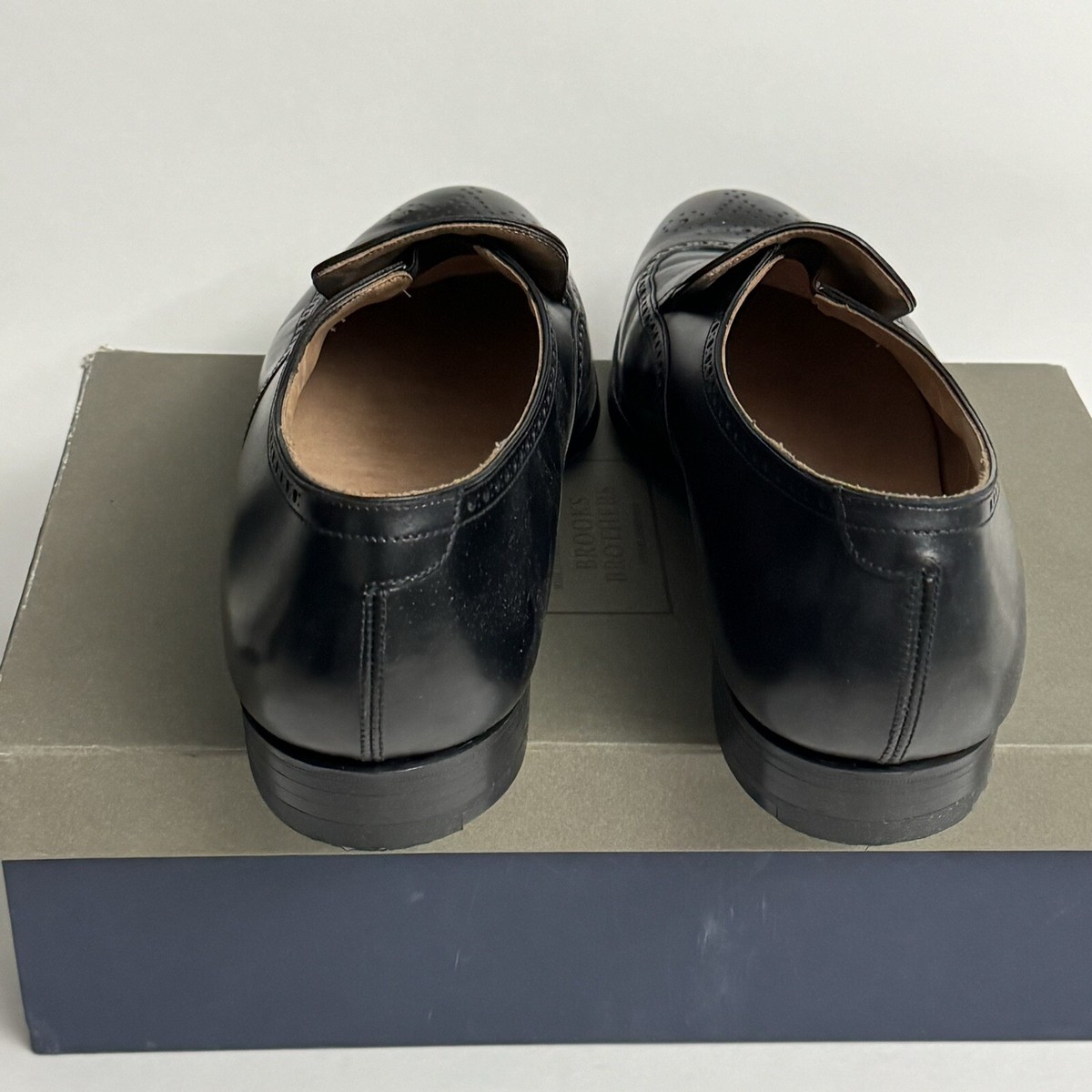 Peal & Company for Brooks Brothers: Black Brogue Loafers, Size 9C Peal & Co x Brooks Brothers Black Calf Brogue Shoes main image 4