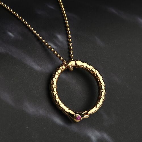 Ruby Snake Pendant Designer Necklace in 18K Gold Plated 925 Sterling Silver - Picture 1 of 8