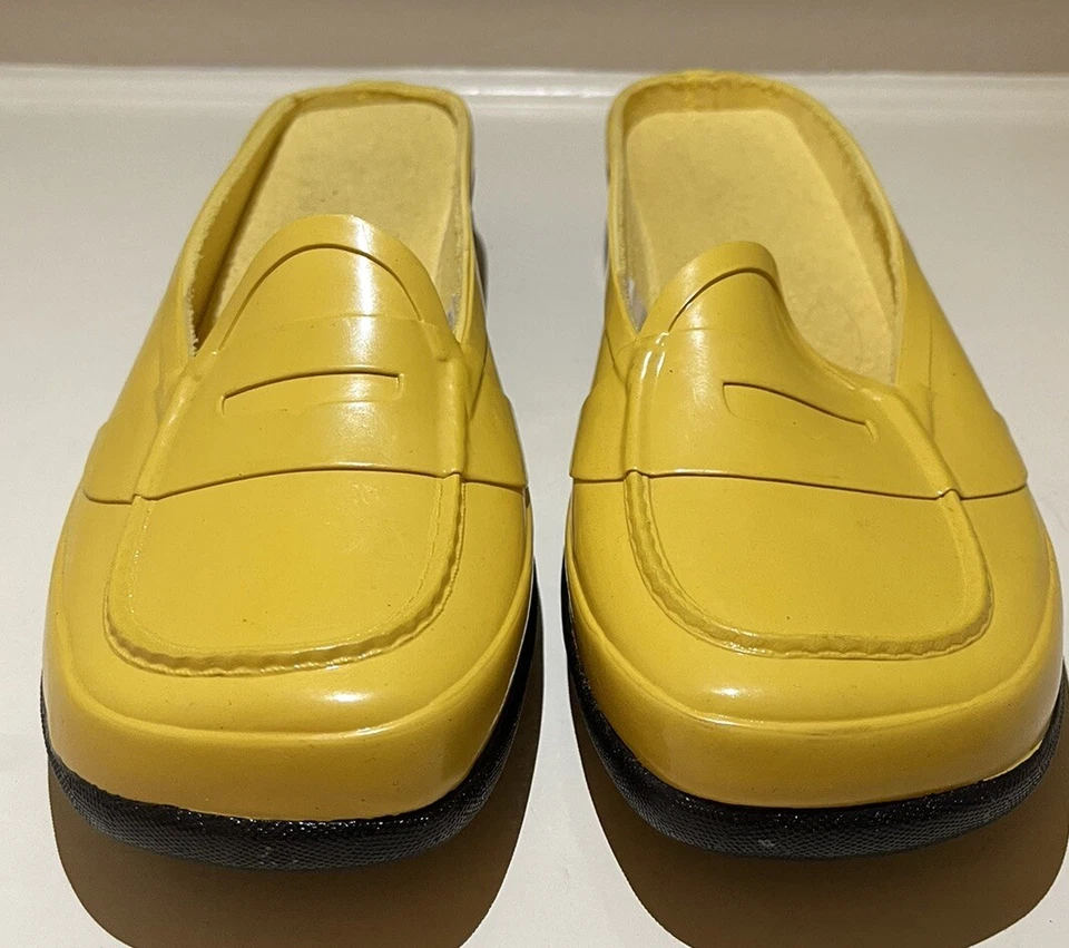 二手复古雅芳黄色橡胶一脚蹬穆勒鞋 — 第 2/4 张图片