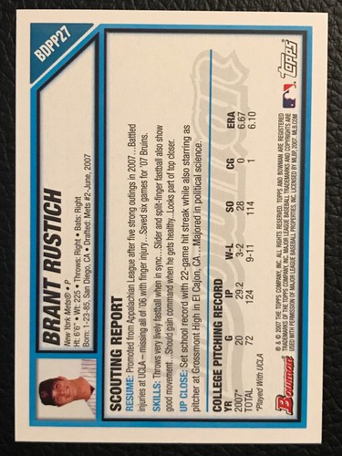 2007 Bowman Draft Picks & Prospect Prospect Baseball - Pick A Card -BDPP1 - 106 - Picture 72 of 218