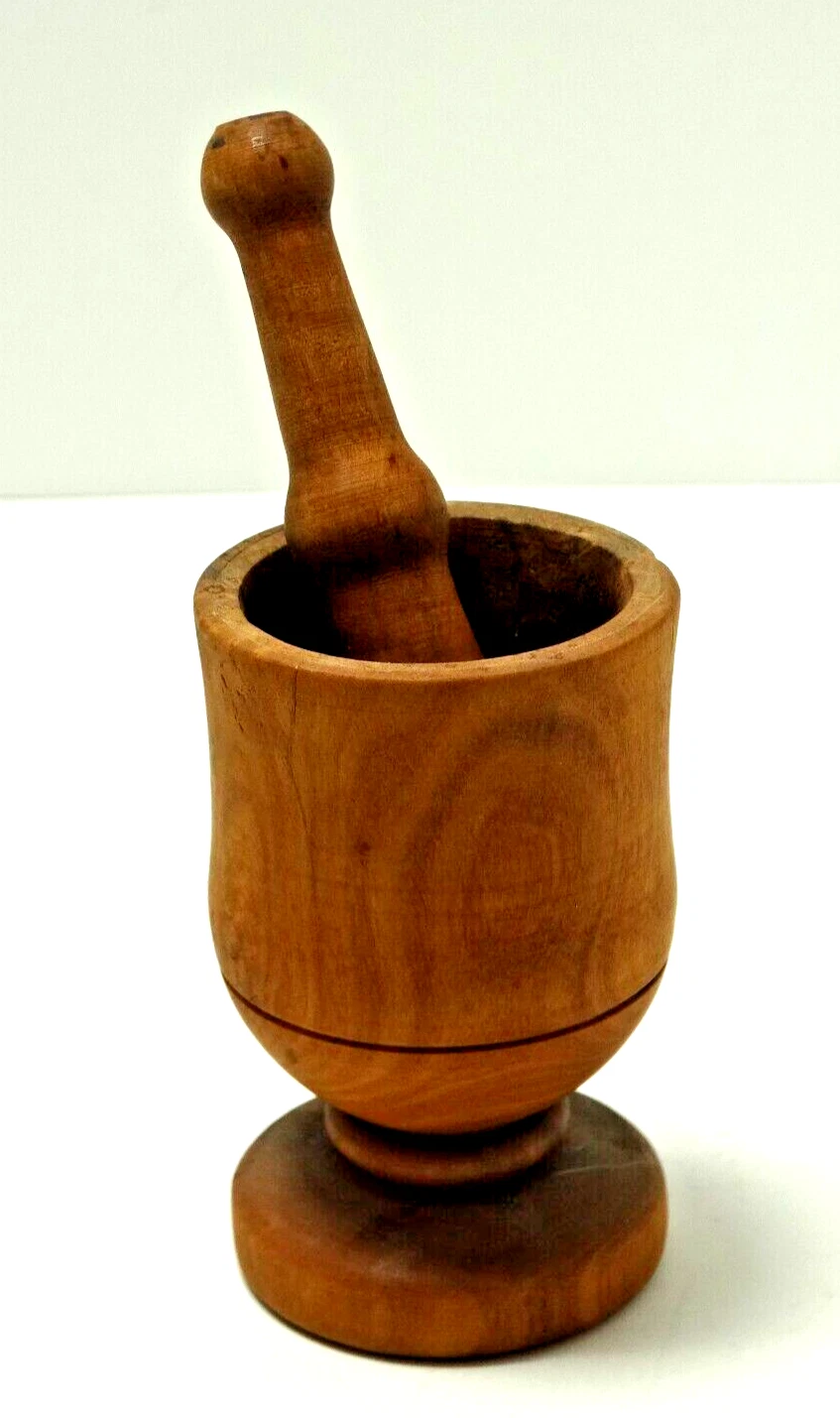 Small handmade turned wooden Mortar & Pestle Farmhouse Country Rustic ~ 2" Rim