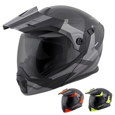 scorpion exo adventure helmet ScorpionEXO AT960 Modular Street Motorcycle with Bluetooth Ready Speaker Pockets DOT ECE Approved Solid (Gloss Black the peak visor can be easily removed to allow an even more streamline aerodynamic profile Scorpion EXO-AT950 Helmet