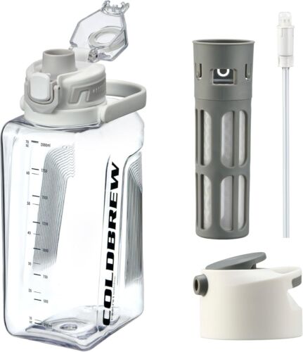 68 oz Water Bottle with Straw & 2 Spout Lids,Tritan Half 68 Ounces, Grey