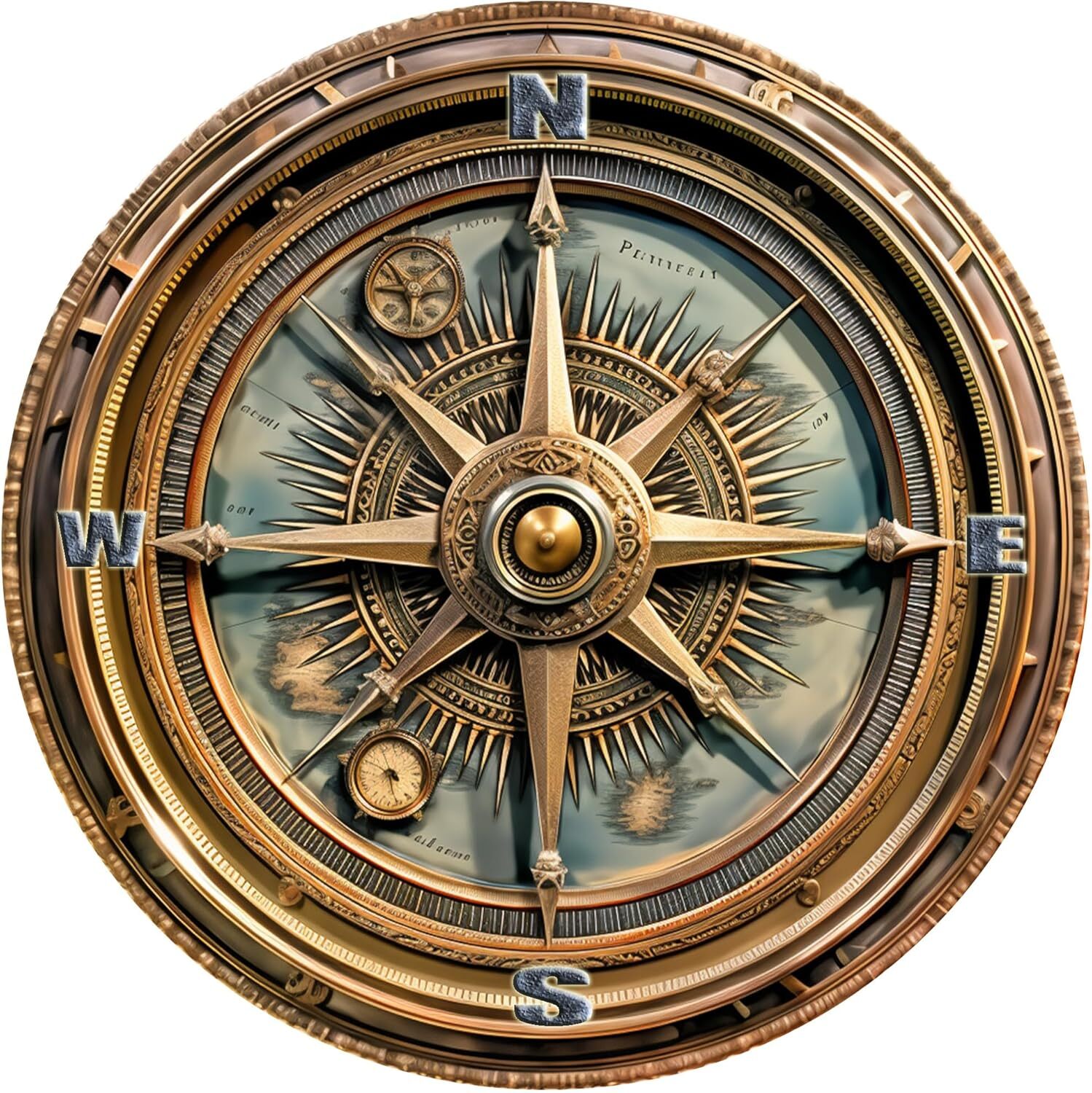 Rustic Wall Decor Plaque Sign Vintage Round Metal Tin Compass 2