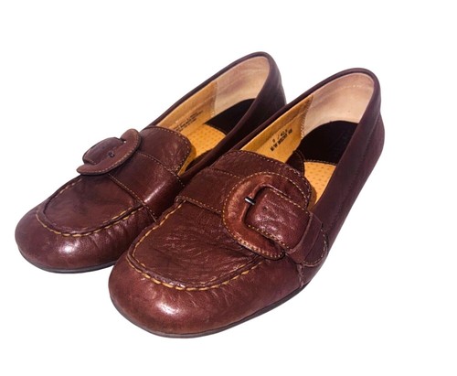 Born Leather Loafers Brown Buckle Slip-On Driving Shoes 9 Preppy Casual Comfort - Picture 2 of 13