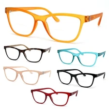 Womens Horn Rim Rectangular Bi-focal Reading Glasses